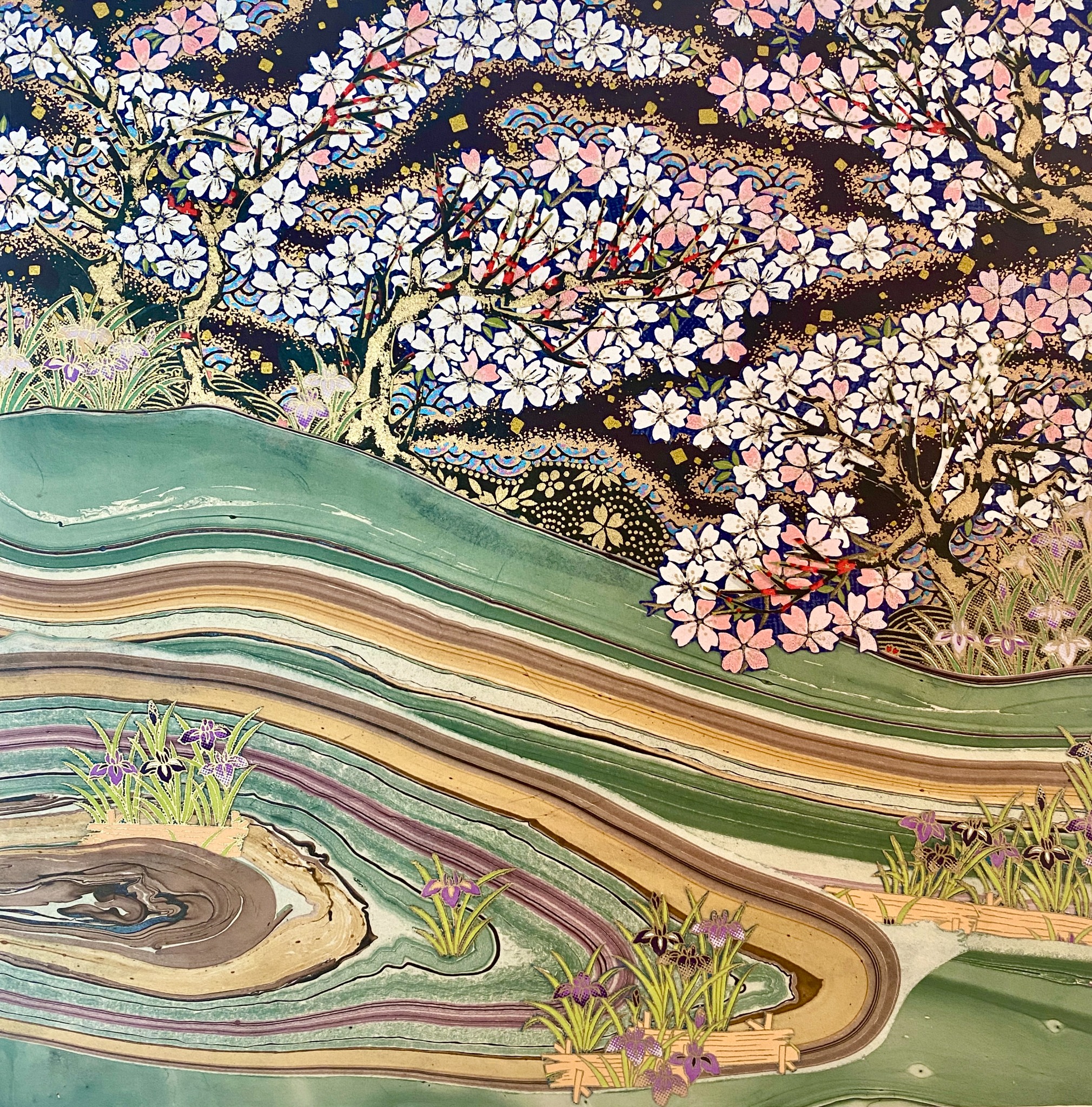 The River, hand-cut Chiyogami paper collage by Reut Akerman
