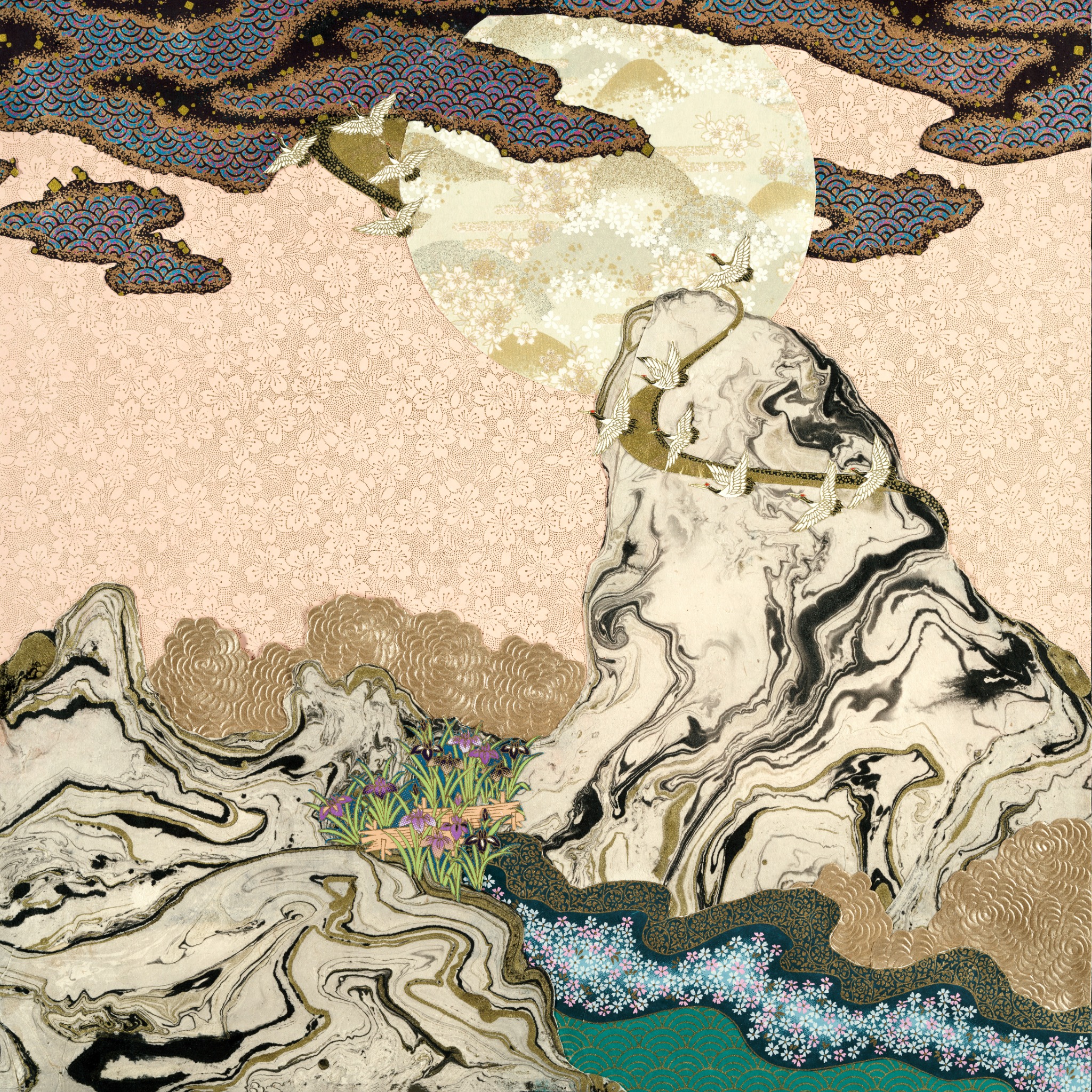 Before the Sky Opens, hand-cut Chiyogami paper collage by Reut Akerman