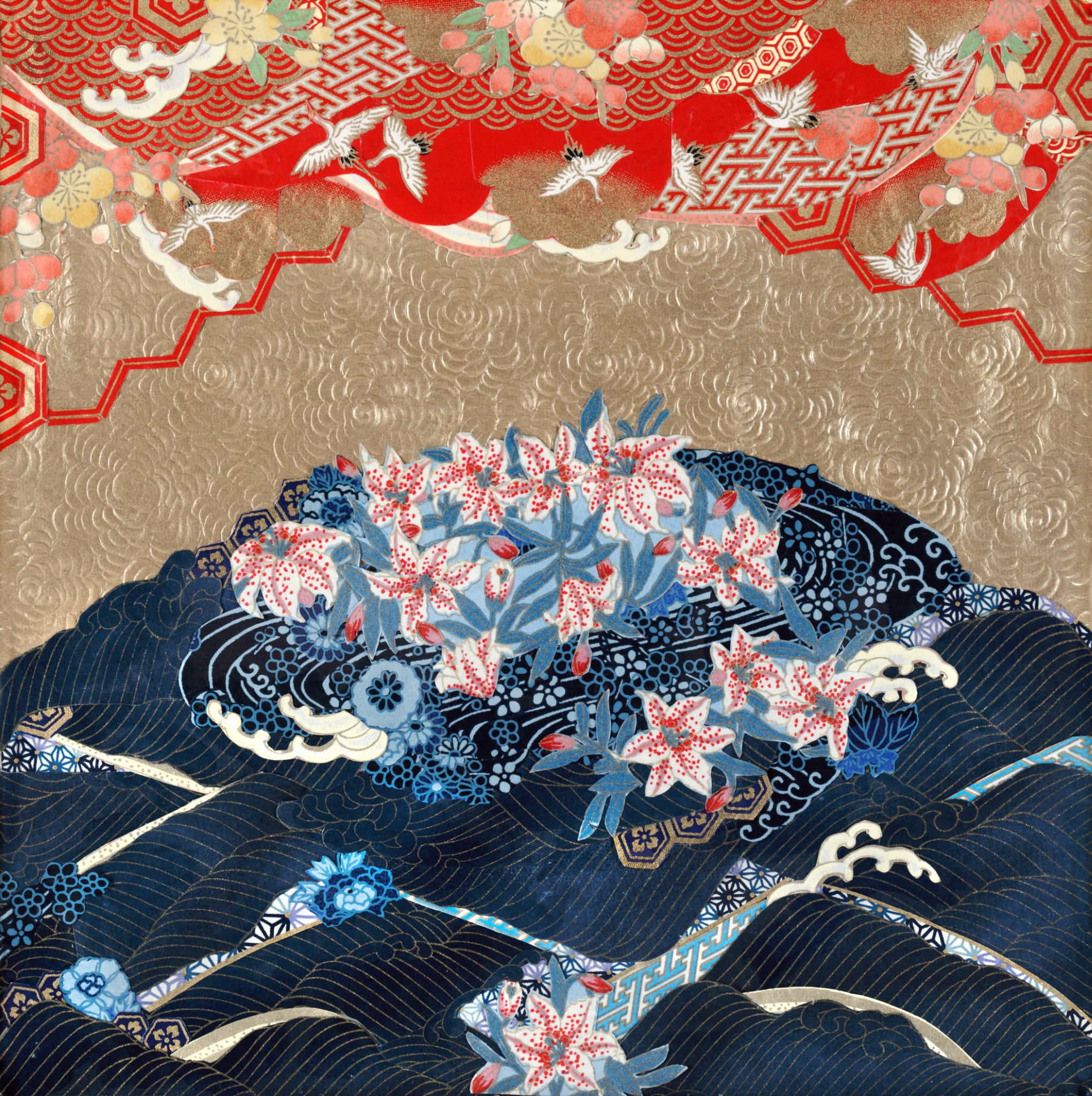 The Opening, hand-cut Chiyogami paper collage by Reut Akerman