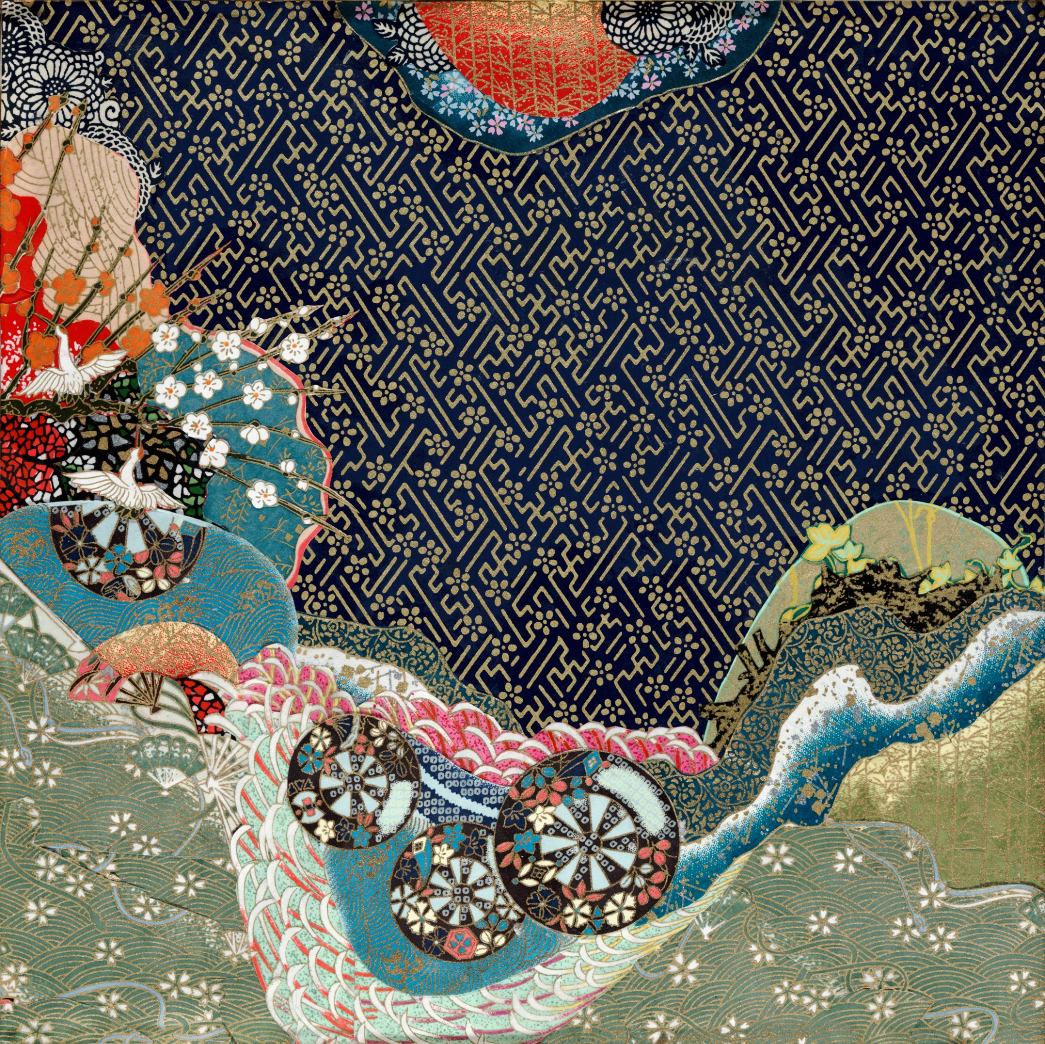 Into the Blue, hand-cut Chiyogami paper collage by Reut Akerman