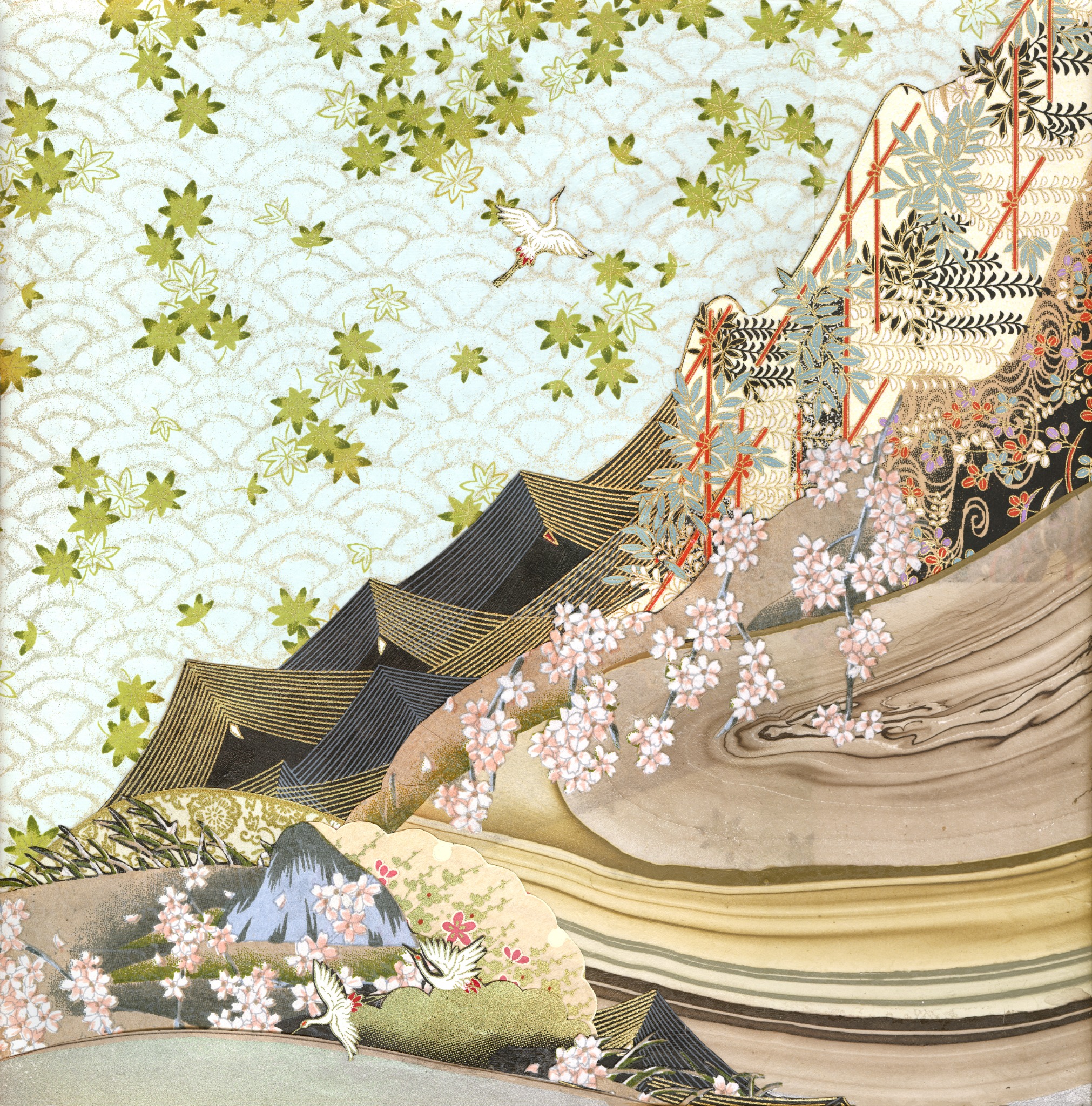 The Ascent, hand-cut Chiyogami paper collage by Reut Akerman