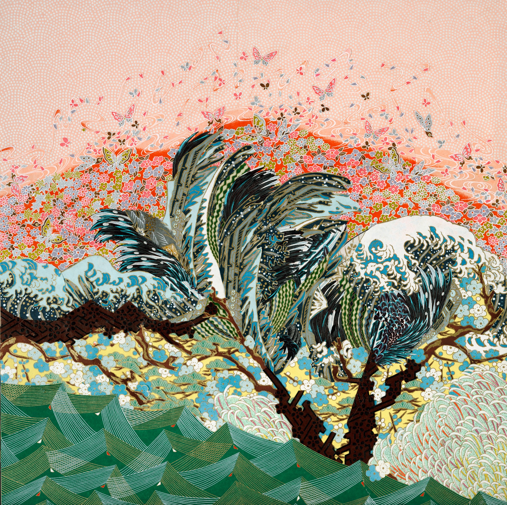 Against the Wind, hand-cut Chiyogami paper collage by Reut Akerman