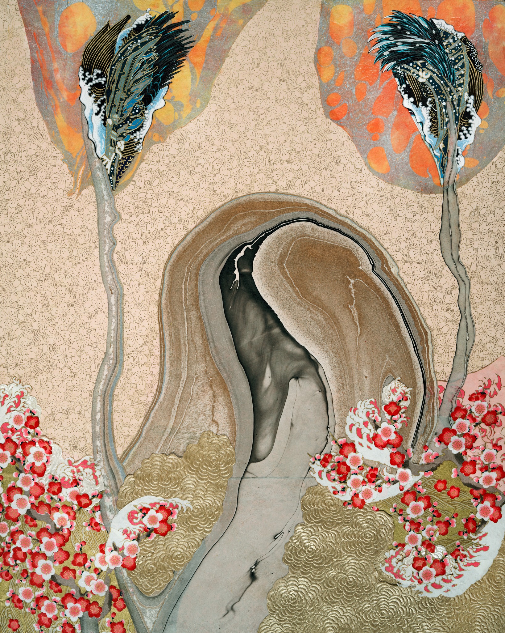 Threshold, hand-cut Chiyogami paper collage by Reut Akerman